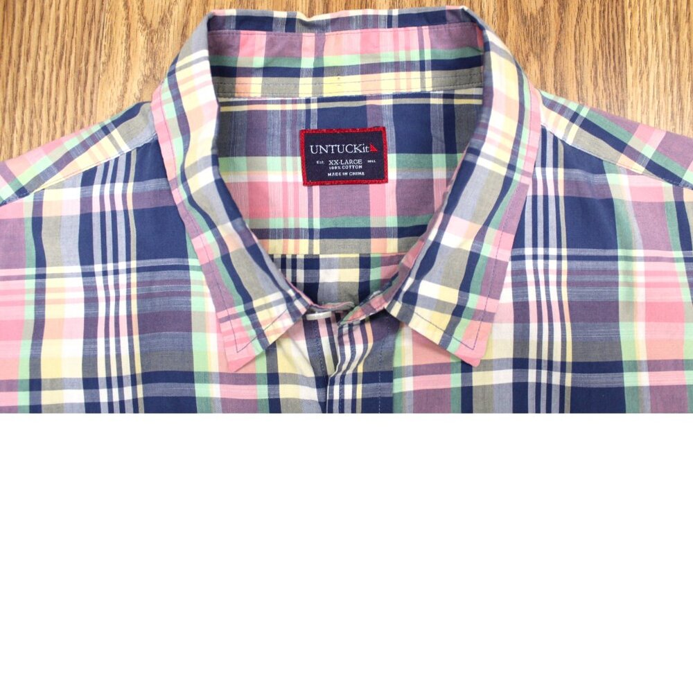 UNTUCKit REGULAR FIT 100% COTTON SHIRT DARK BLUE & PINK PLAID Sz 2X-LARGE, XXL